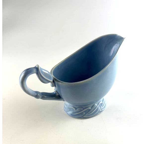 Vtg Vernon Kilns Native California Pottery Ceramic Gravy Boat Blue Leaf Pattern - Picture 3 of 12